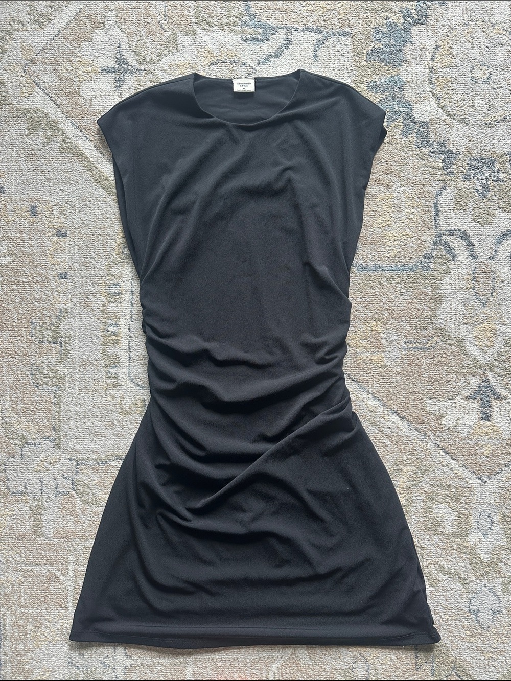Abercrombie & Fitch Black Ruched-Side Cap Sleeve Mini Dress